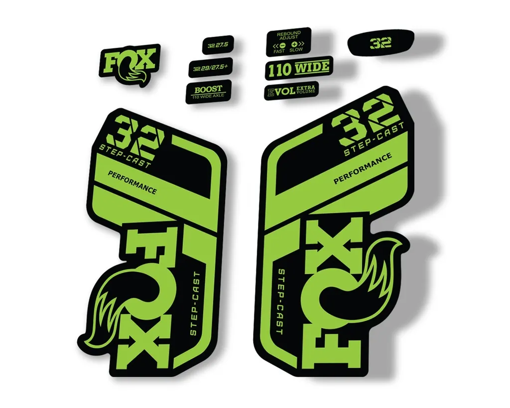 FOX 32 Step Cast Perf. 2021 Factory Fork Decals Suspension Sticker Green - 1