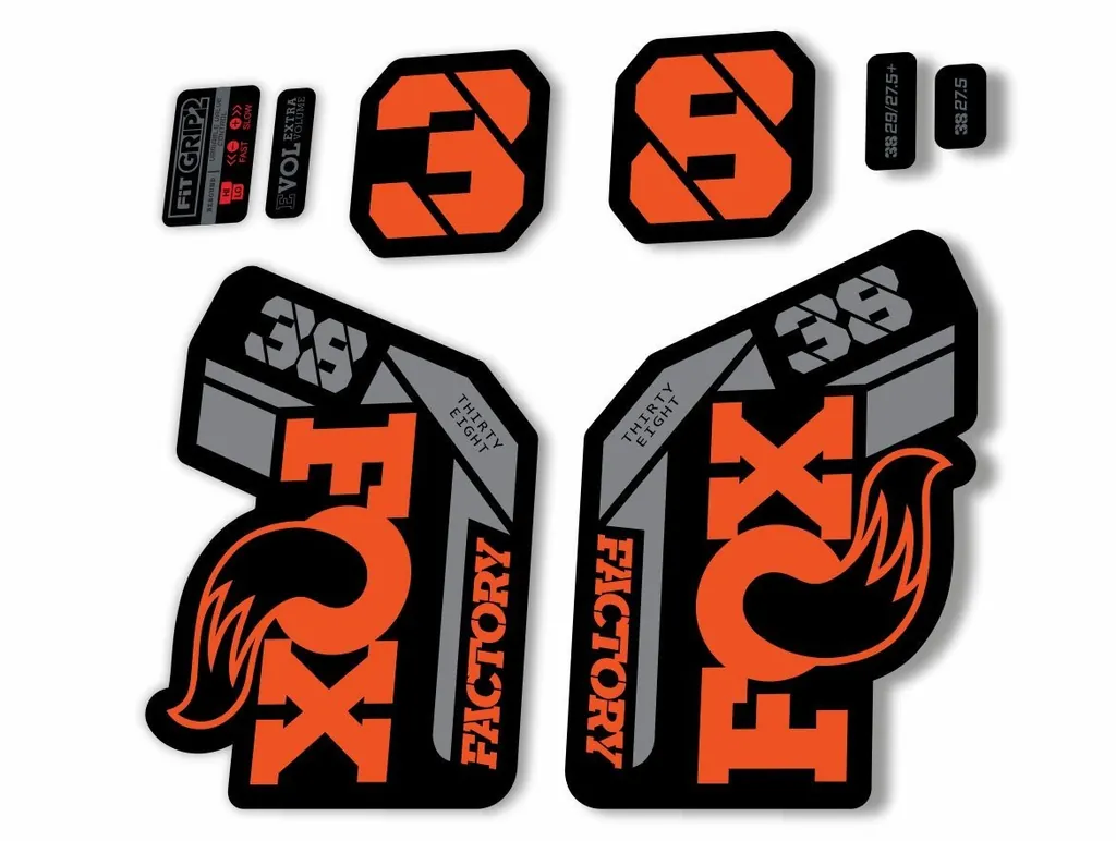 FOX 38 2021 Factory Forks Suspension Decals Sticker Set Adhesive Orange Gray - 1
