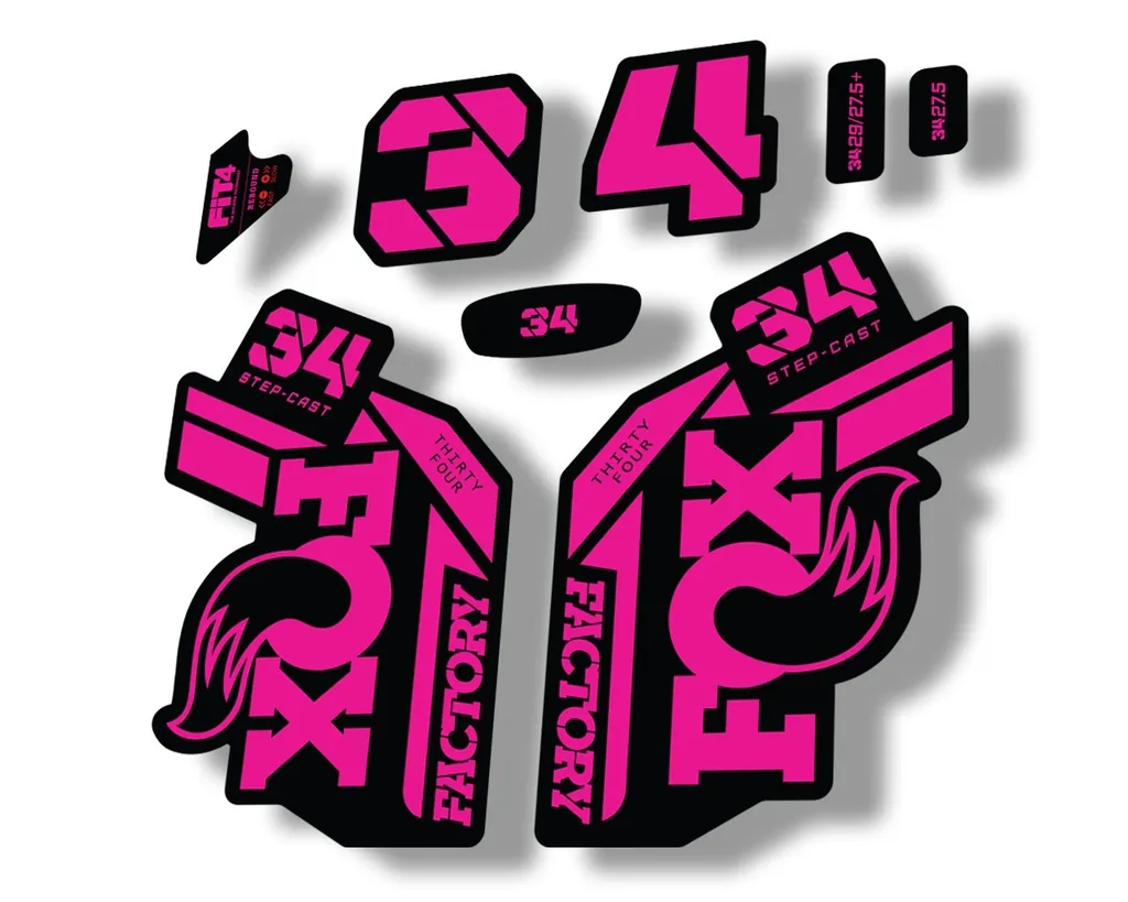 FOX 34 Step Cast SC 2021 Factory Fork Decals Suspension Sticker Adhesive Pink - 1