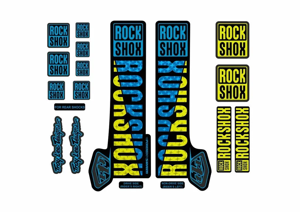 Rock Shox Troy Lee Fork Decal Mountain Bike Cycling Sticker Adhesive Blue Yellow - 1