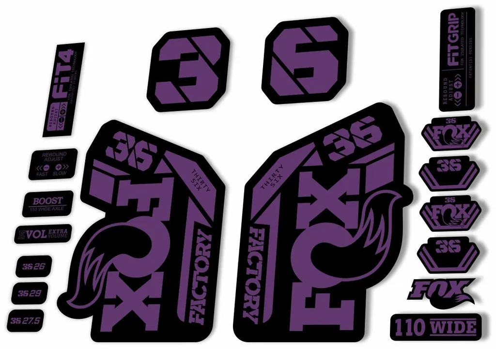 FOX 36 Fork Decal Sticker Set 2021 Factory MTB Suspension Graphics – Purple - 1