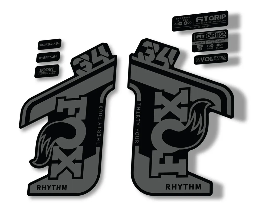 FOX 34 RHYTHM 2021 Fork Suspension Factory Sticker MTB Decal Adhesive Gray - 1