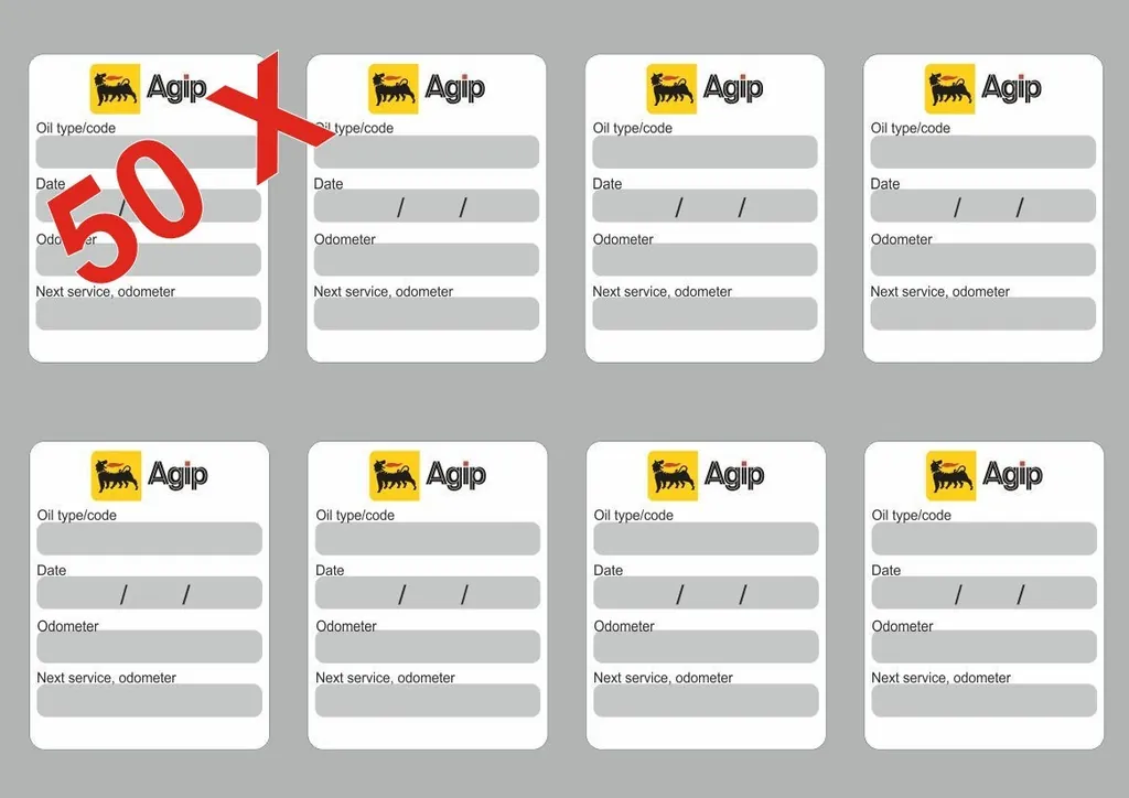 50x AGIP Oil Change Service Reminder Decals Stickers Adhesive Labels Die Cut - 1
