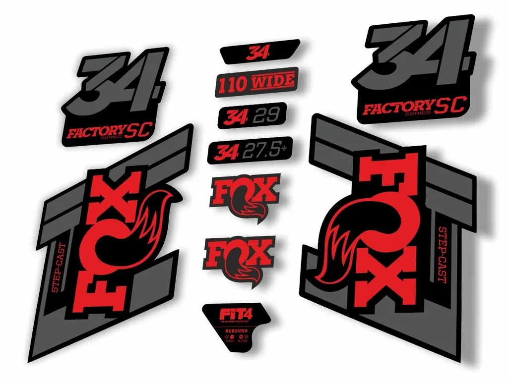 FOX 34 Step Cast SC 2019 Fork Suspension Factory Decal Sticker Red Gray - 1