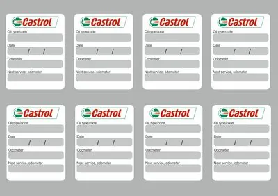 8x CASTROL Oil Change Service Reminder Stickers Decals Adhesive Labels Die Cut - 1