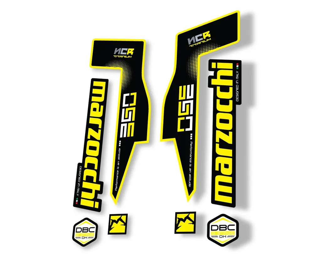 Marzocchi 350 NCR Titanium Fork Suspension Sticker Decal Adhesive Kit Yellow - 1