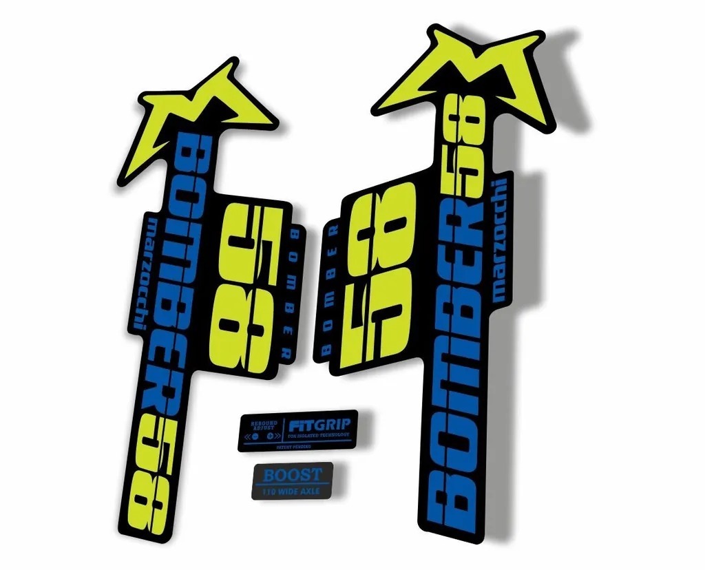 Marzocchi Bomber 58 2018 Fork Suspension Sticker Decal Kit Adhesive Lime Blue - 1