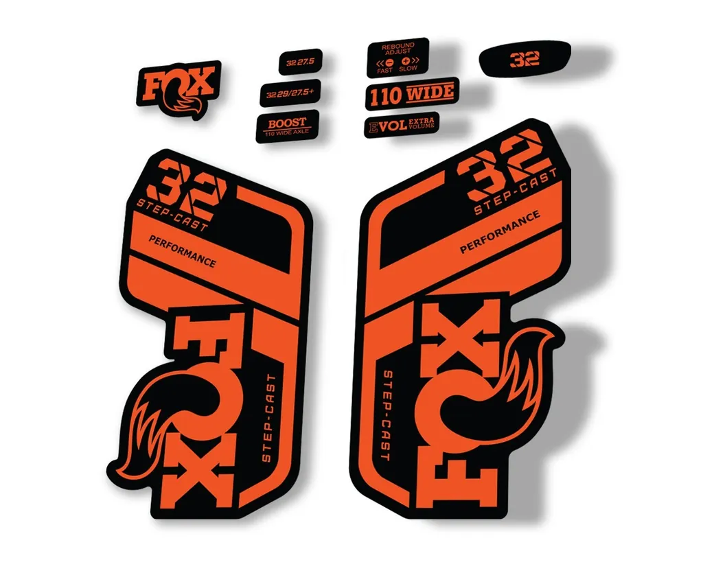 FOX 32 Step Cast Perf. 2021 Factory Fork Decals Suspension Sticker Orange - 1