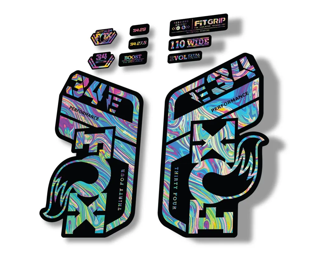 FOX 34 Performance E Bike 2021 Factory Fork Decals Suspension Sticker Oil Slick1 - 1