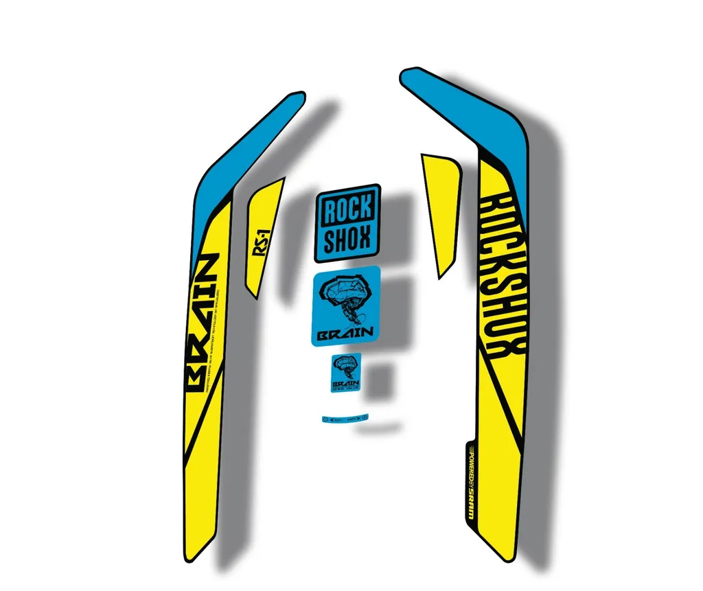 Rock Shox RS-1 Brain 2016-17 Mountain Bike Cycling Decal Sticker Yellow Blue - 1