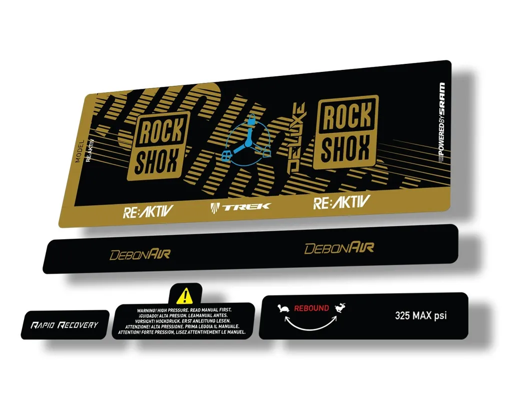 Rock Shox Deluxe RT3 RE AKTIV 2020 Rear Shock Decal Sticker Set Gold - 1