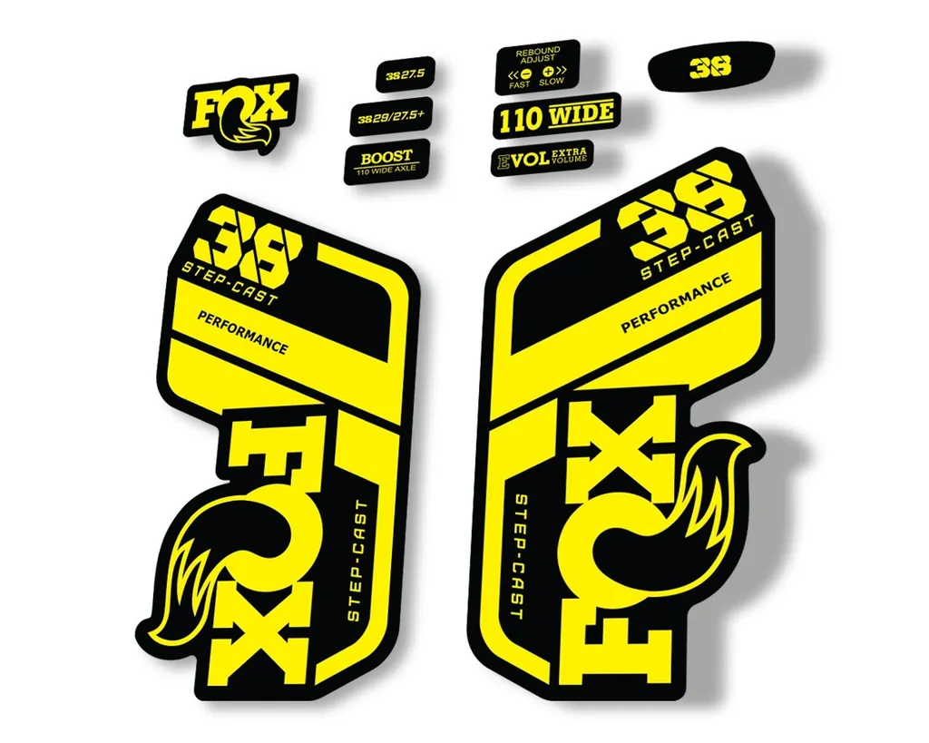 FOX 38 Step Cast SC 2021 Performance Fork Decals Suspension Sticker Yellow - 1