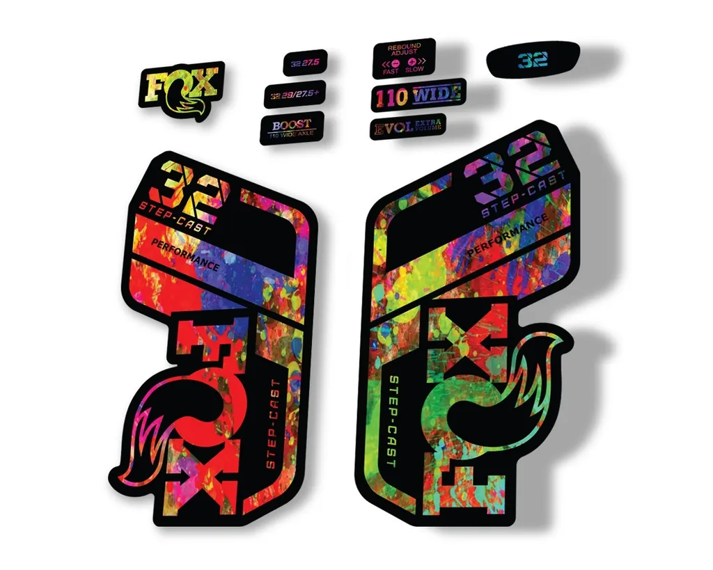 FOX 32 Step Cast Perf. 2021 Factory Fork Decals Suspension Sticker Oil Slick - 1