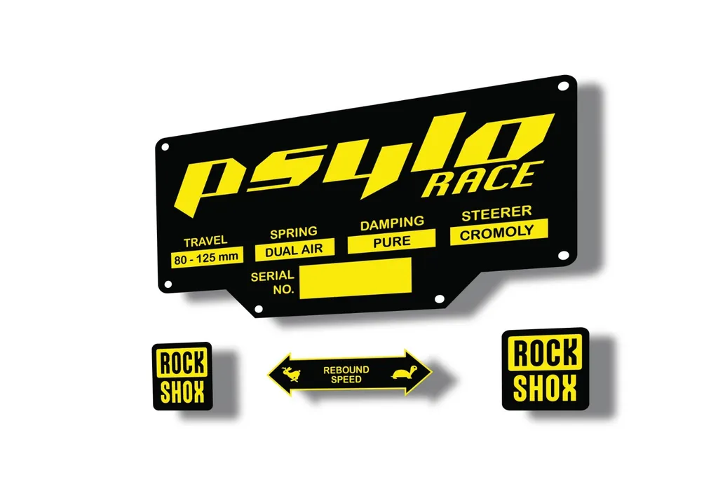 Rock Shox PSYLO RACE 2002 Mountain Bike Cycling Decal Kit Sticker Adhesiv Yellow - 1