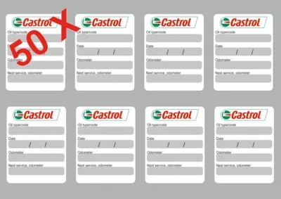 50x CASTROL Oil Change Service Reminder Stickers Decals Adhesive Labels Die Cut - 1