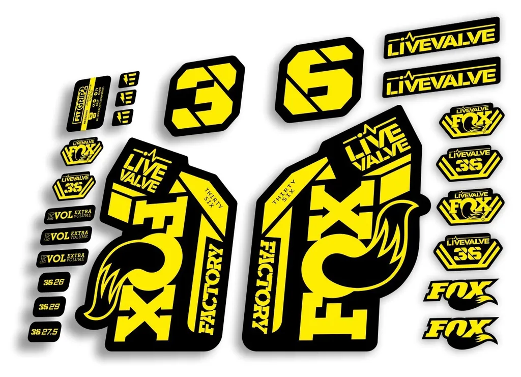 FOX 36 2022 Live Valve Forks Suspension Decal Sticker MTB Set Yellow 24Pcs - 1