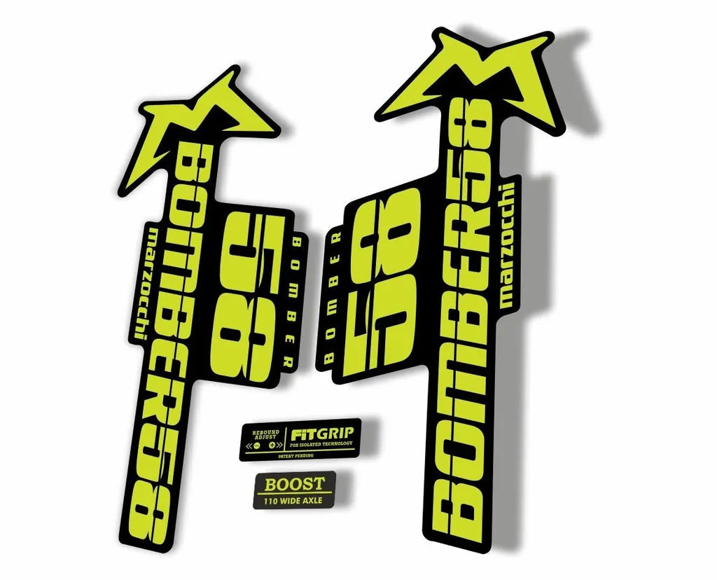 Marzocchi Bomber 58 2018 Fork Suspension Sticker Decal Kit Adhesive Lime Green - 1