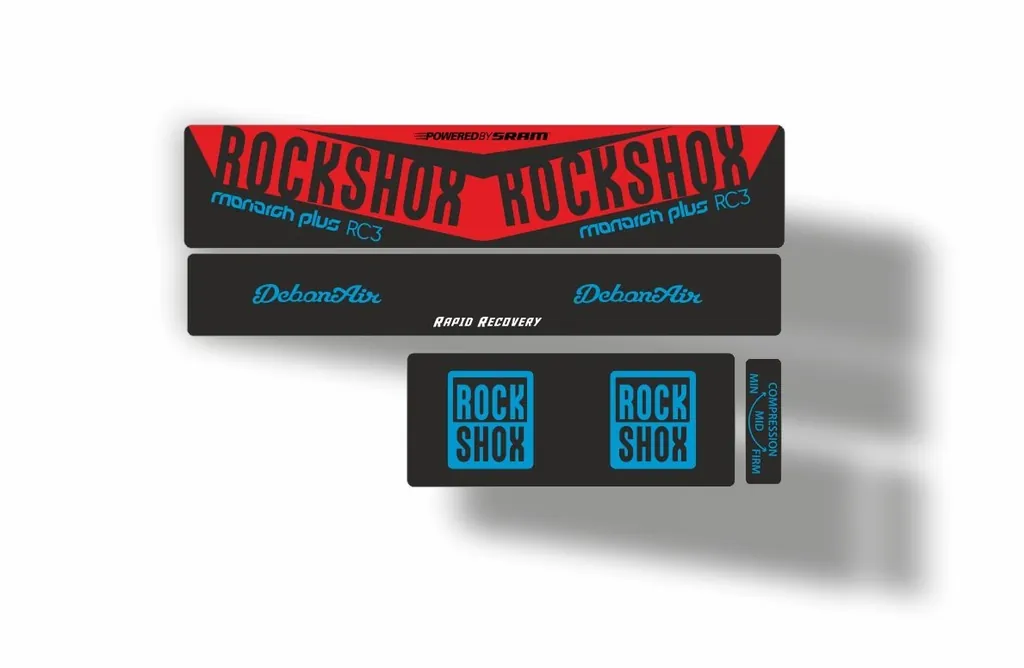 Rock Shox 2016 MONARCH Plus RC3 Rear Shock MTB Decal Sticker Adhesive Red Blue - 1