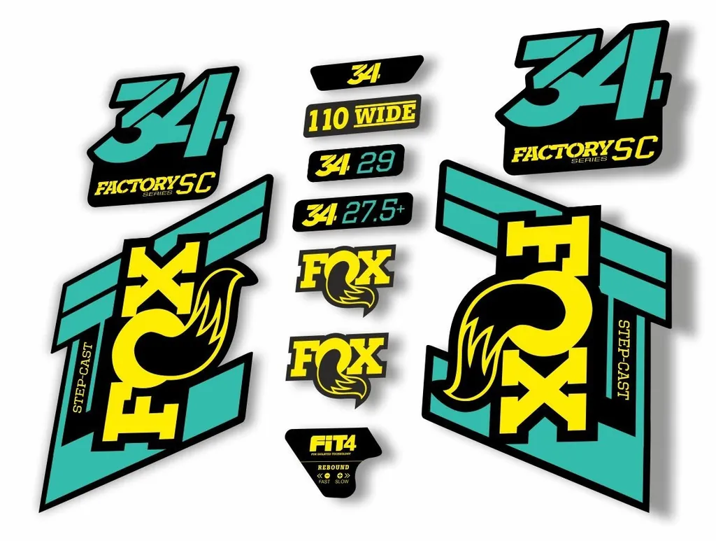 FOX 34 Step Cast SC 2019 Fork Suspension Factory Decal Sticker Dolphin Yellow - 1