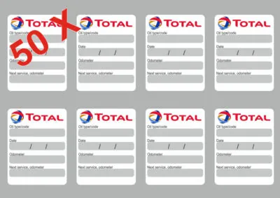 50x TOTAL Oil Change Service Reminder Stickers Decals Adhesive Labels Die Cut - 1