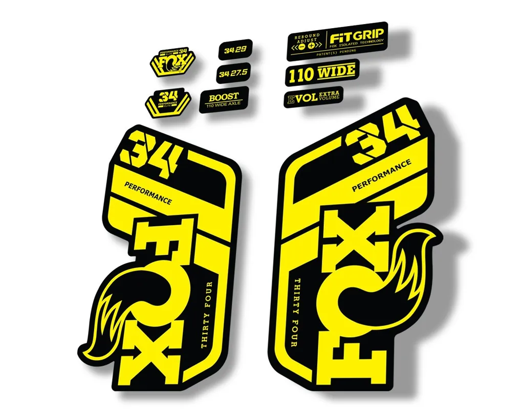 FOX 34 Performance 2021 Factory Fork Decals Suspension Sticker Yellow - 1