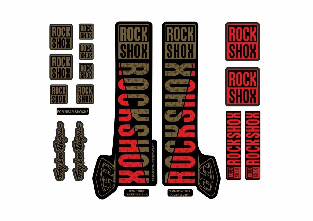 Rock Shox Troy Lee Fork Decal Mountain Bike Cycling Sticker Adhesive Red Gold - 1