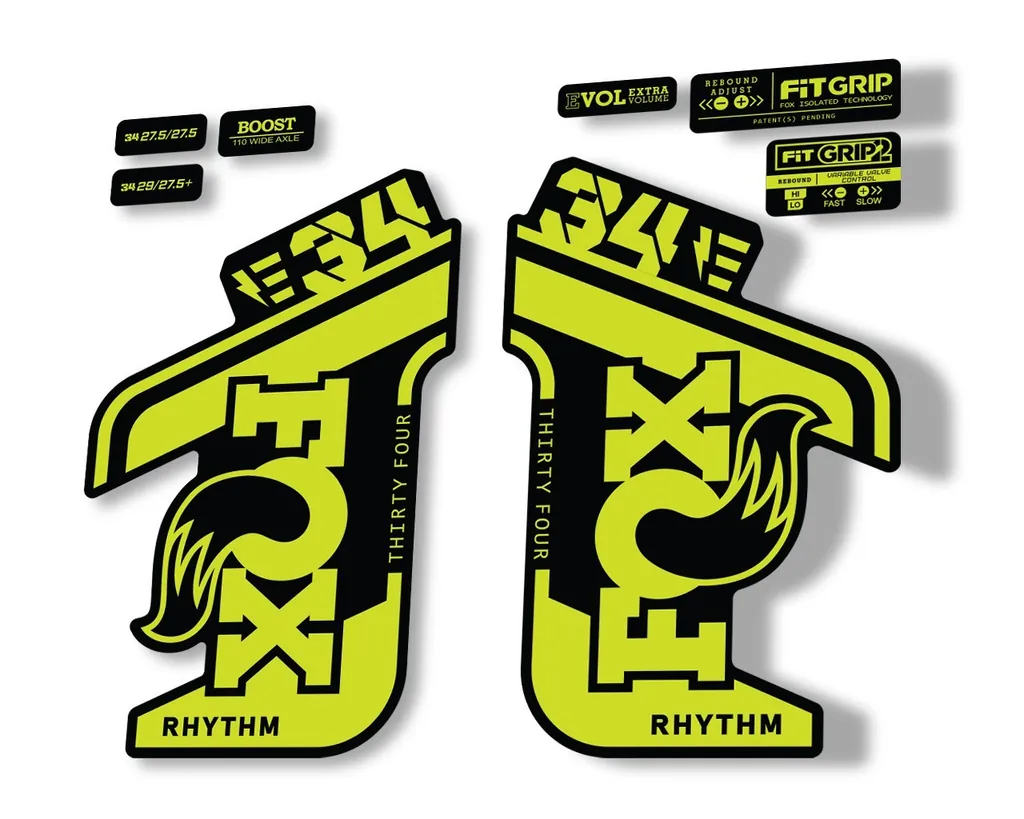 FOX 34 Rhythm E Bike 2021 Fork Decals Suspension Sticker Adhesive Lime Green - 1