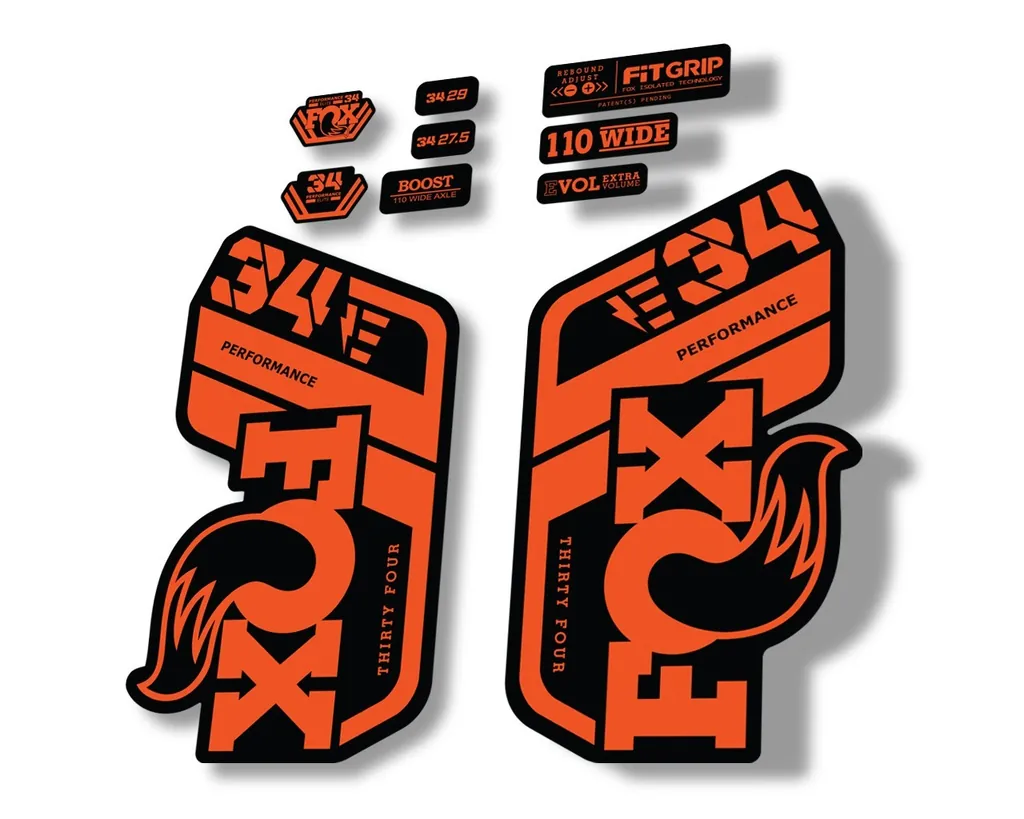FOX 34 Performance E Bike 2021 Factory Fork Decals Suspension Sticker Orange - 1