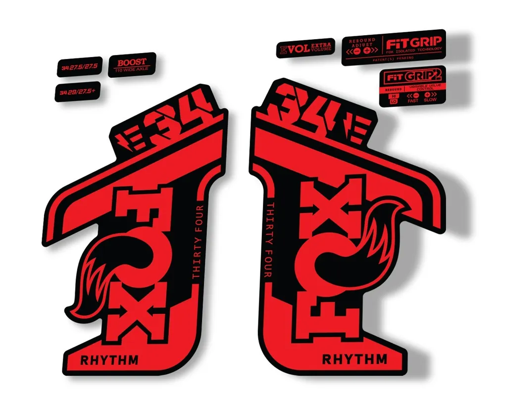 FOX 34 Rhythm E Bike 2021 Fork Decals Suspension Sticker Adhesive Red - 1