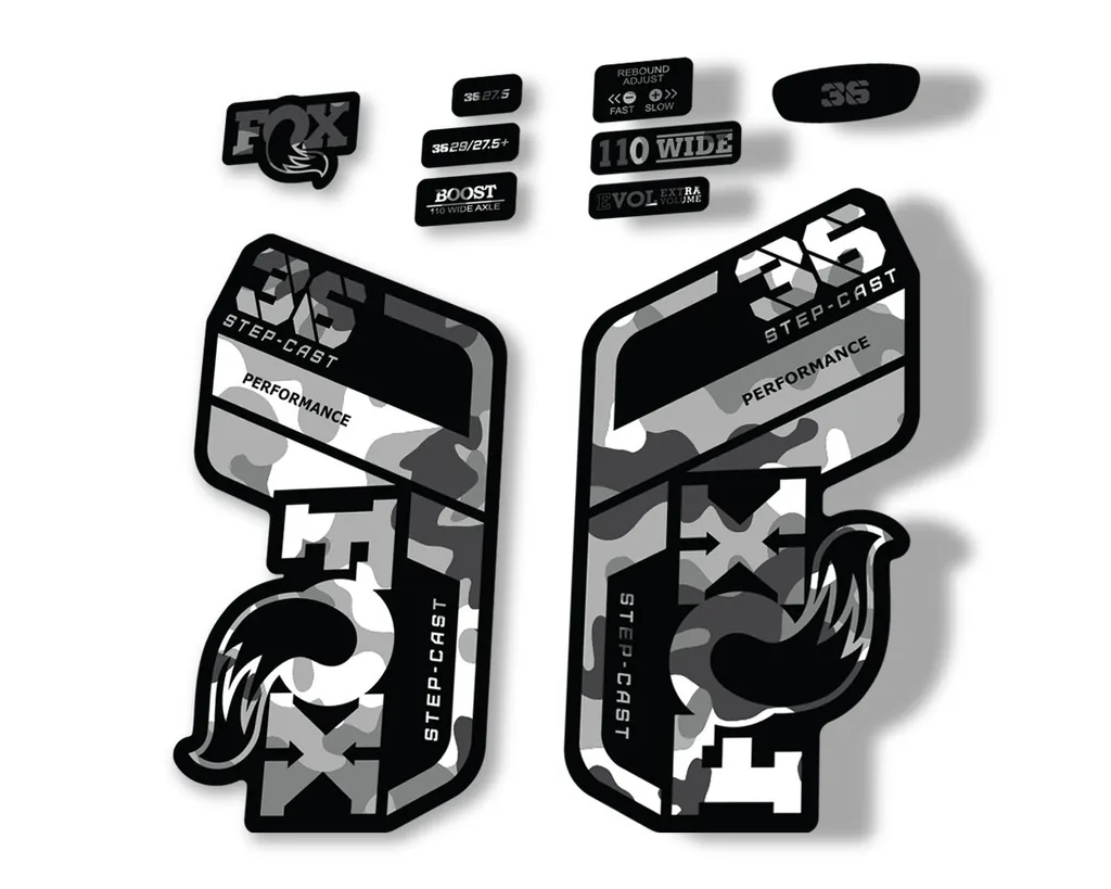 FOX 36 Step Cast SC 2021 Performance Fork Decals Suspension Sticker White Camo - 1