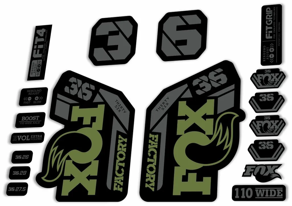 FOX 36 Fork Decal Sticker Set 2021 Factory MTB Suspension Graphics – Olive - 1