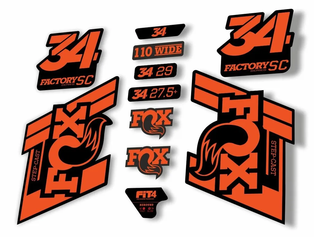 FOX 34 Step Cast SC 2019 Fork Suspension Factory Decals Stickers Adhesive Orange - 1