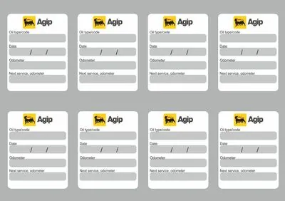 8x AGIP Oil Change Service Reminder Decals Stickers Adhesive Labels Die Cut - 1