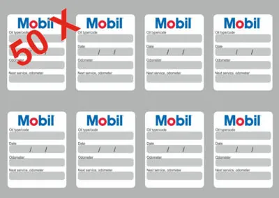 50x MOBIL Oil Change Service Reminder Stickers Decals Adhesive Labels Die Cut - 1