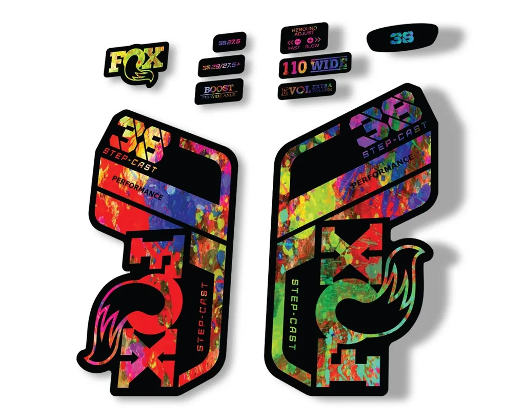 FOX 38 Step Cast SC 2021 Performance Fork Decals Suspension Sticker Oil Slick - 1