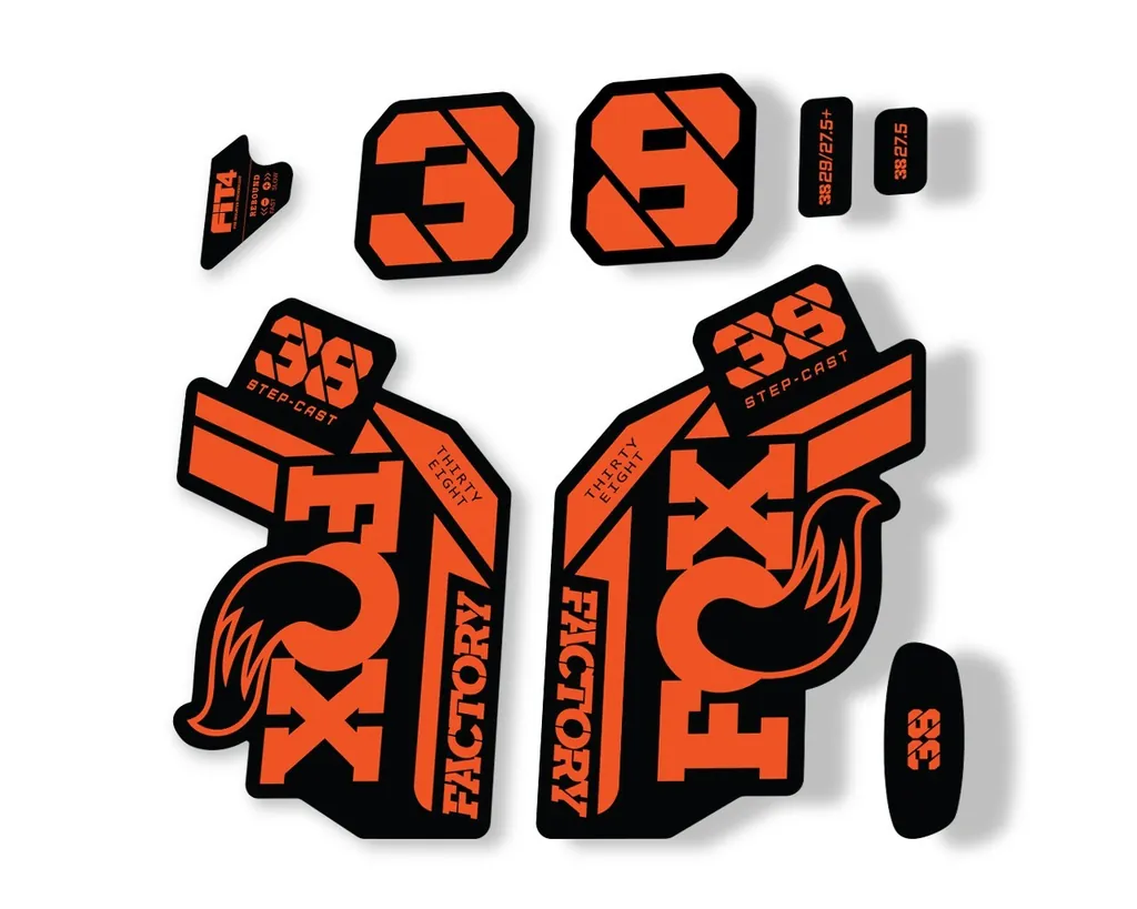 FOX 38 Step Cast SC 2021 Factory Fork Decals Suspension Sticker Adhesive Orange - 1