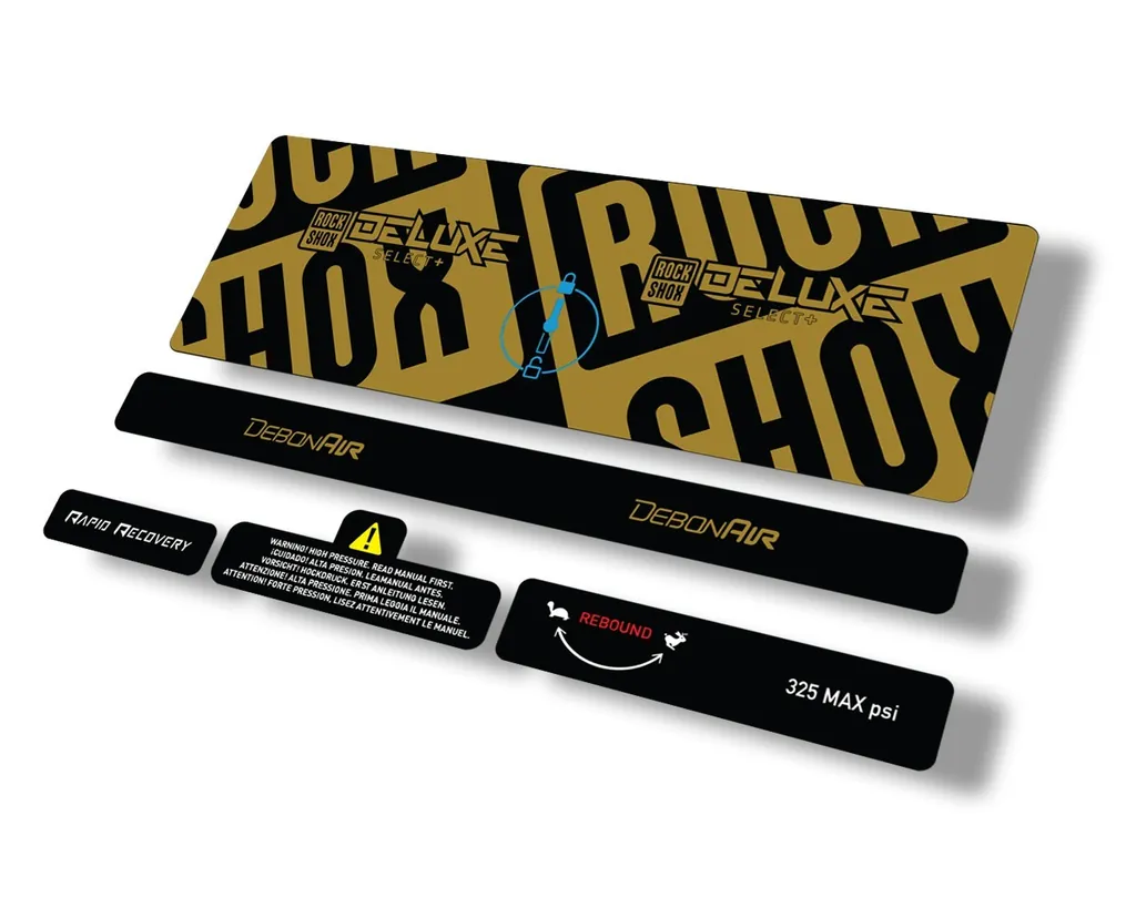 Rock Shox 2021 Deluxe Select Plus Rear Shock Decal Sticker Adhesive Set Gold - 1