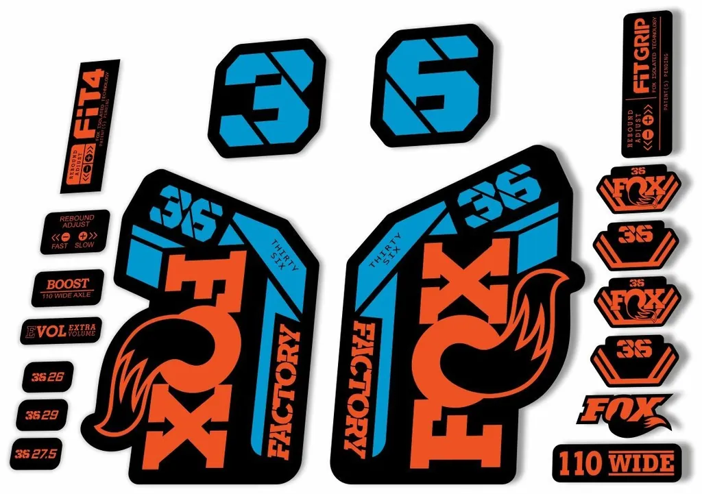 FOX 36 Fork Decal Sticker Set 2021 Factory MTB Suspension Graphics – Orange Blue - 1