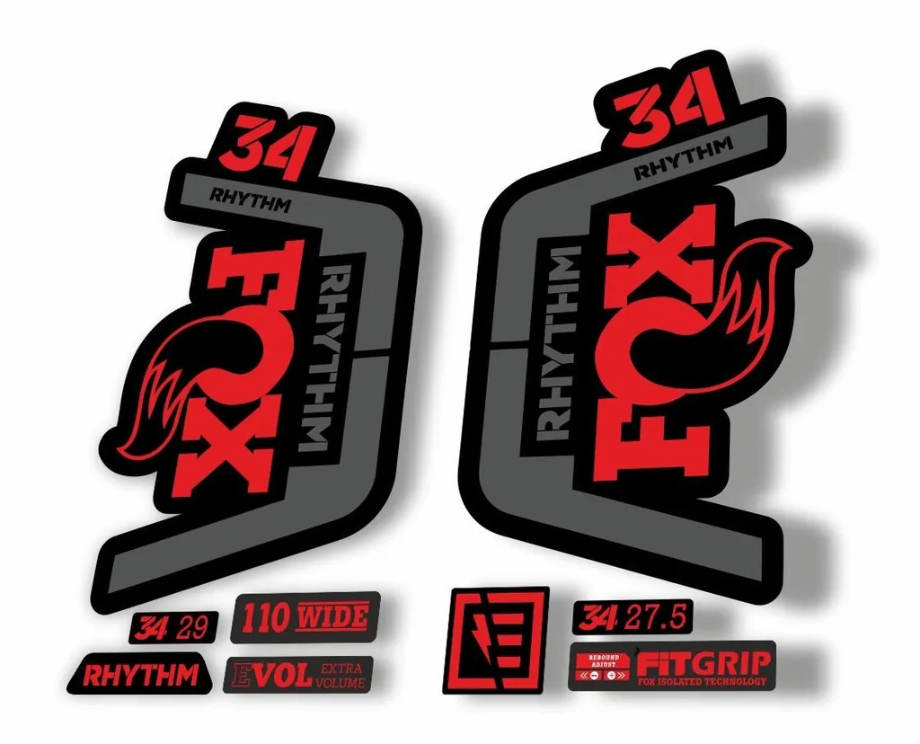 FOX 34 Rhythm 2019 Forks Suspension Factory Decal Sticker Adhesive Red-Gray - 1