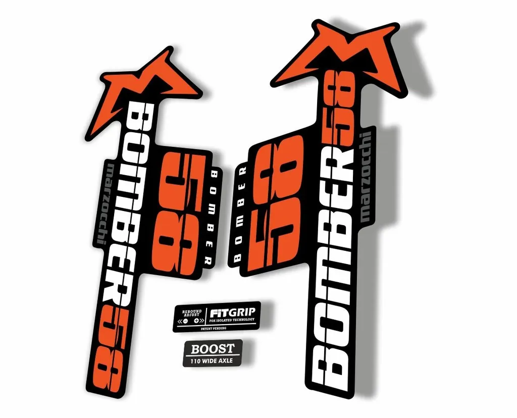 Marzocchi Bomber 58 2018 Fork Suspension Sticker Decal Kit Adhesive Orange White - 1
