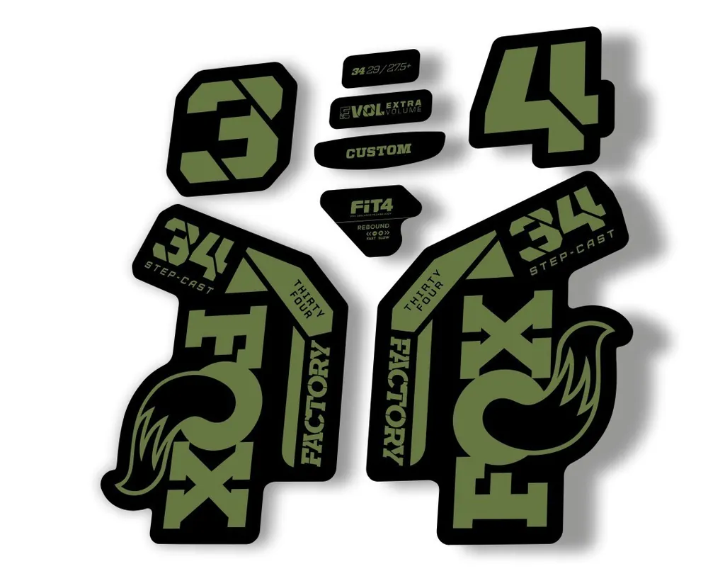 FOX 34 Step Cast SC 2023 Factory Fork Decals Suspension Sticker Olive - 1