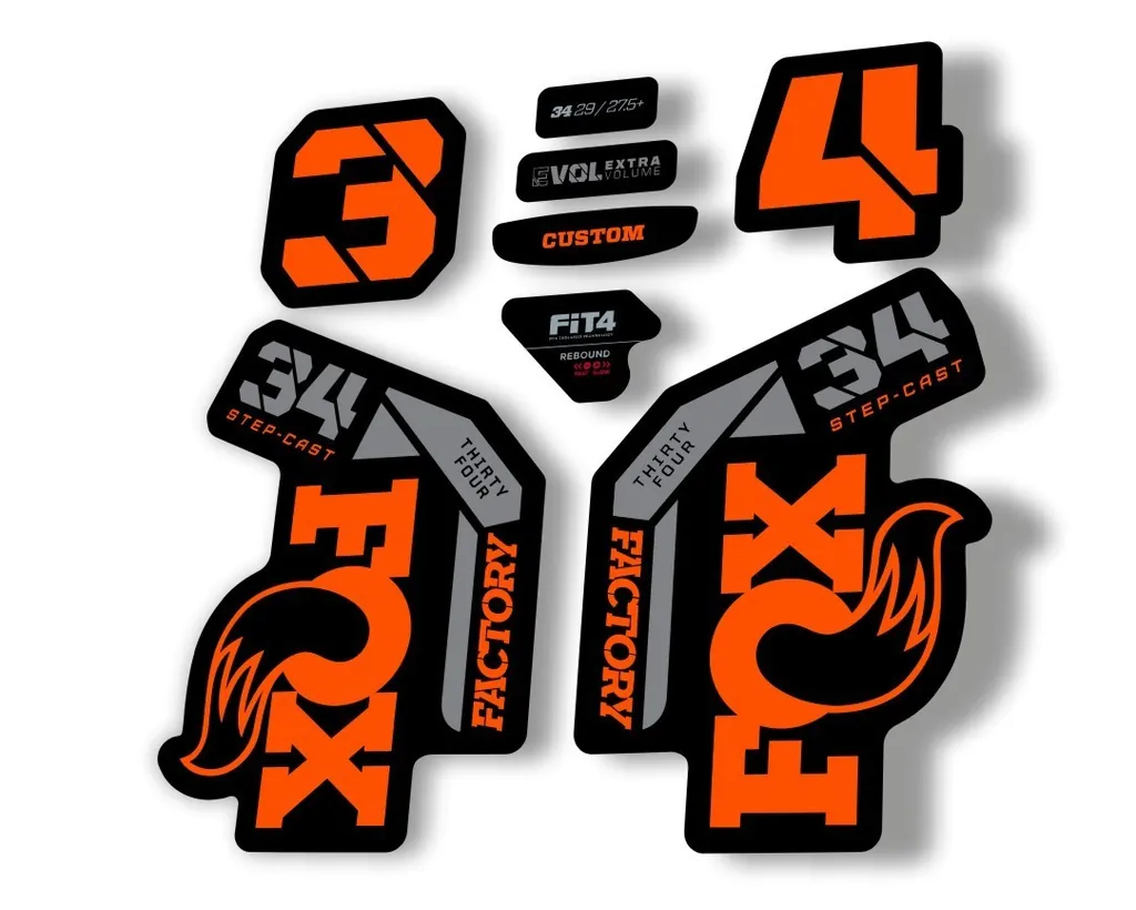 FOX 34 Step Cast SC 2023 Factory Fork Decals Suspension Sticker Orange Gray - 1