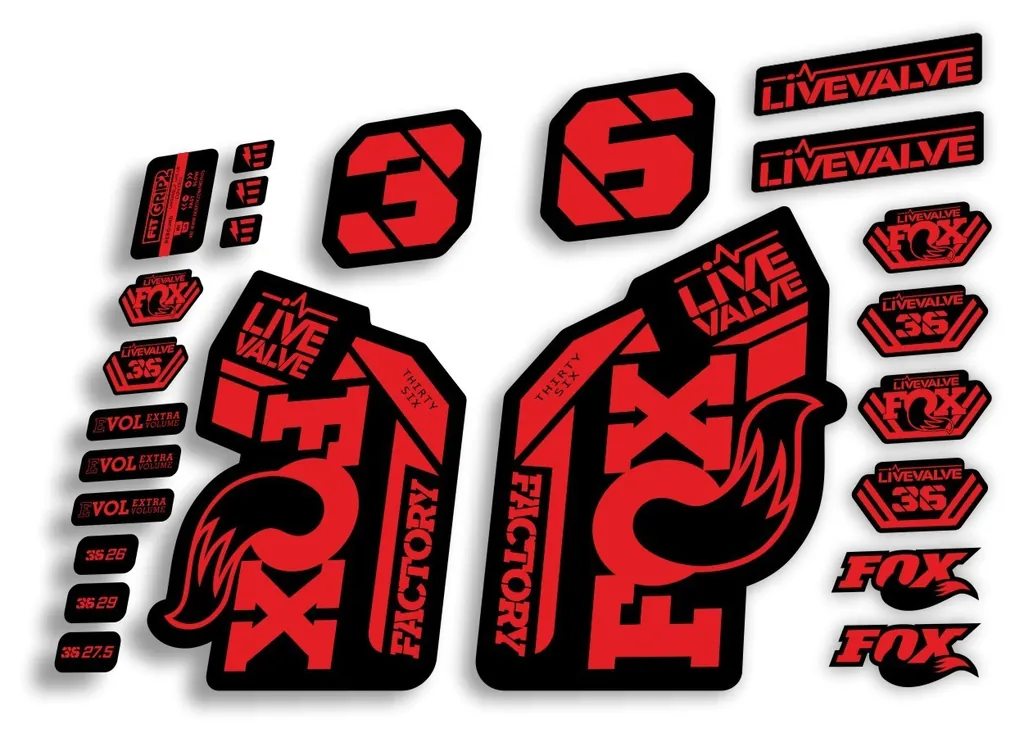 FOX 36 2022 Live Valve Forks Suspension Decal Sticker MTB Set Red 24Pcs - 1