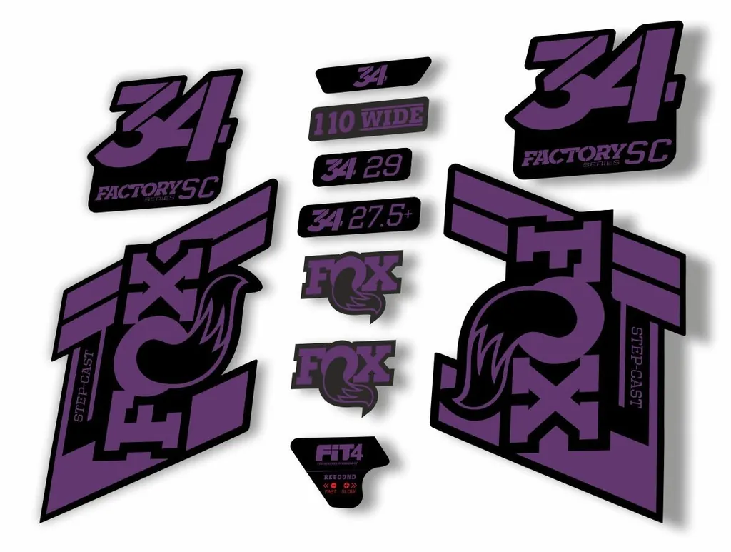 FOX 34 Step Cast SC 2019 Fork Suspension Factory Decal Stickers Adhesive Purple - 1