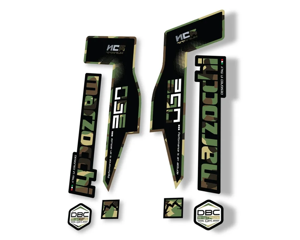 Marzocchi 350 NCR Titanium Fork Suspension Sticker Decal Adhesive Kit Camo - 1