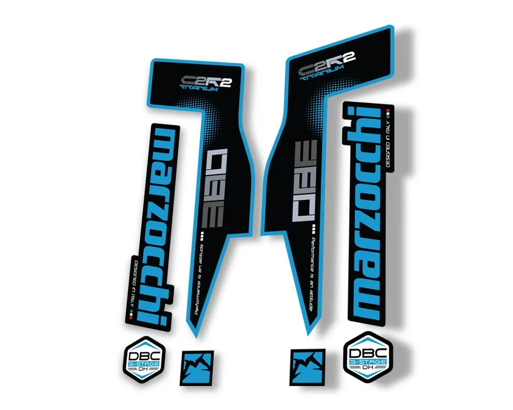 Marzocchi 380 C2R2 Titanium Suspension Graphic Decal Kit Sticker Set Blue - 1