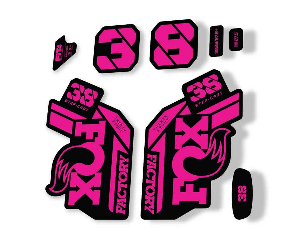 FOX 38 Step Cast SC 2021 Factory Fork Decals Suspension Sticker Adhesive Pink - 1