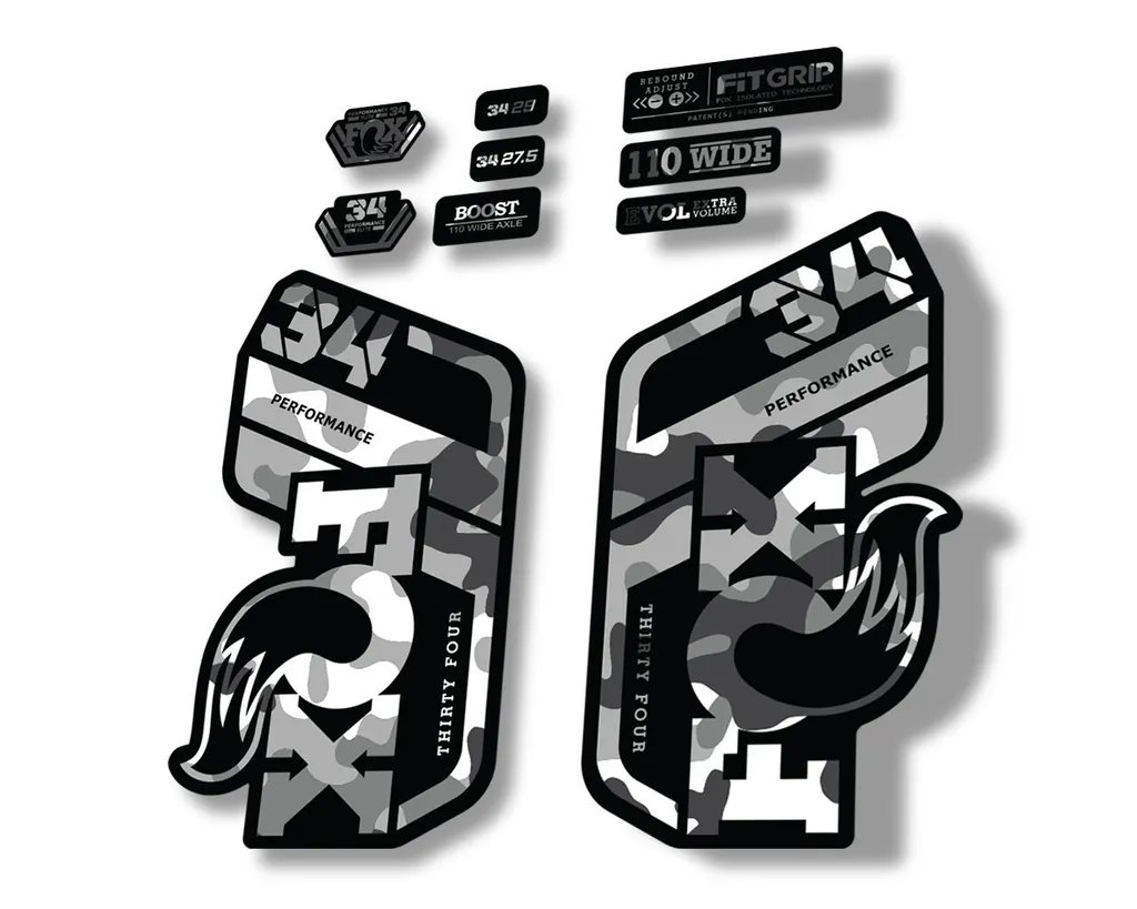 FOX 34 Performance 2021 Factory Fork Decals Suspension Sticker White Camo - 1