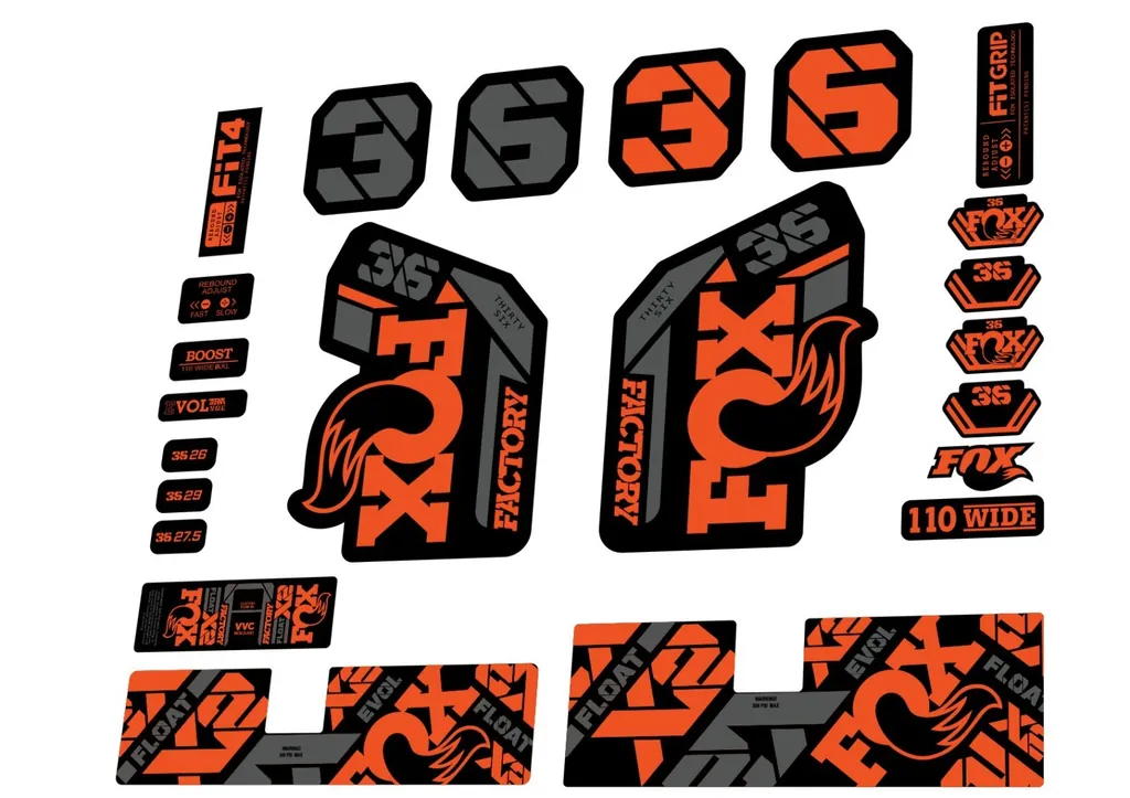 FOX 36 2021 Factory Forks Suspension & X2 Shock Decal Sticker Orange Gray Set - 1