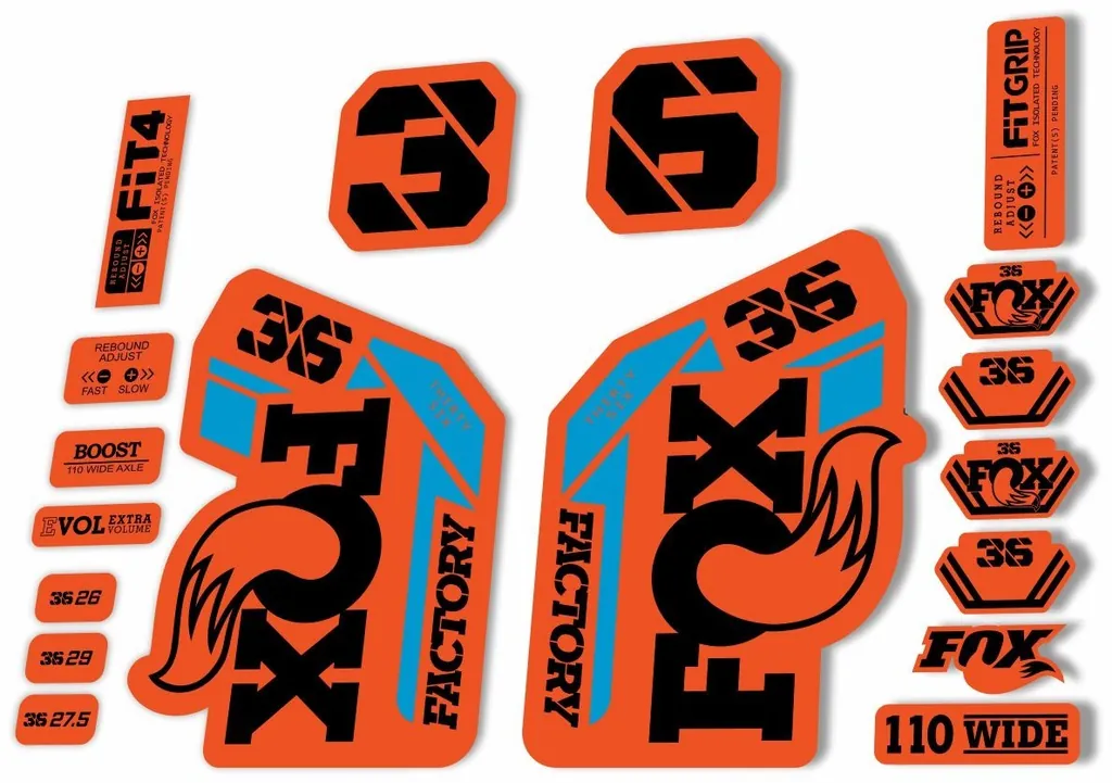 FOX 36 Fork Decal Sticker Set 2021 Factory MTB Suspension Graphics Orange Blue1 - 1